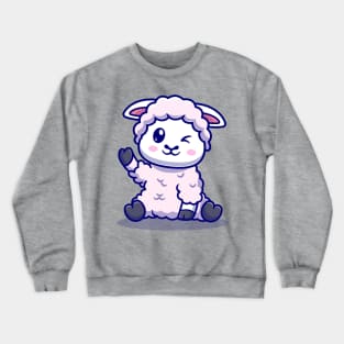 Cute Baby Sheep Waving Hand Cartoon Crewneck Sweatshirt